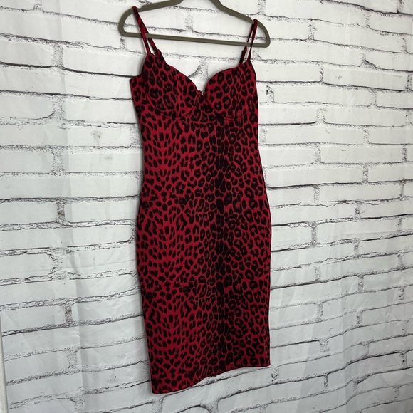AKIRA Red Leopard Bodycon Bustier Mini Dress Women’s Medium Spaghetti Strap Cute - Picture 3 of 13